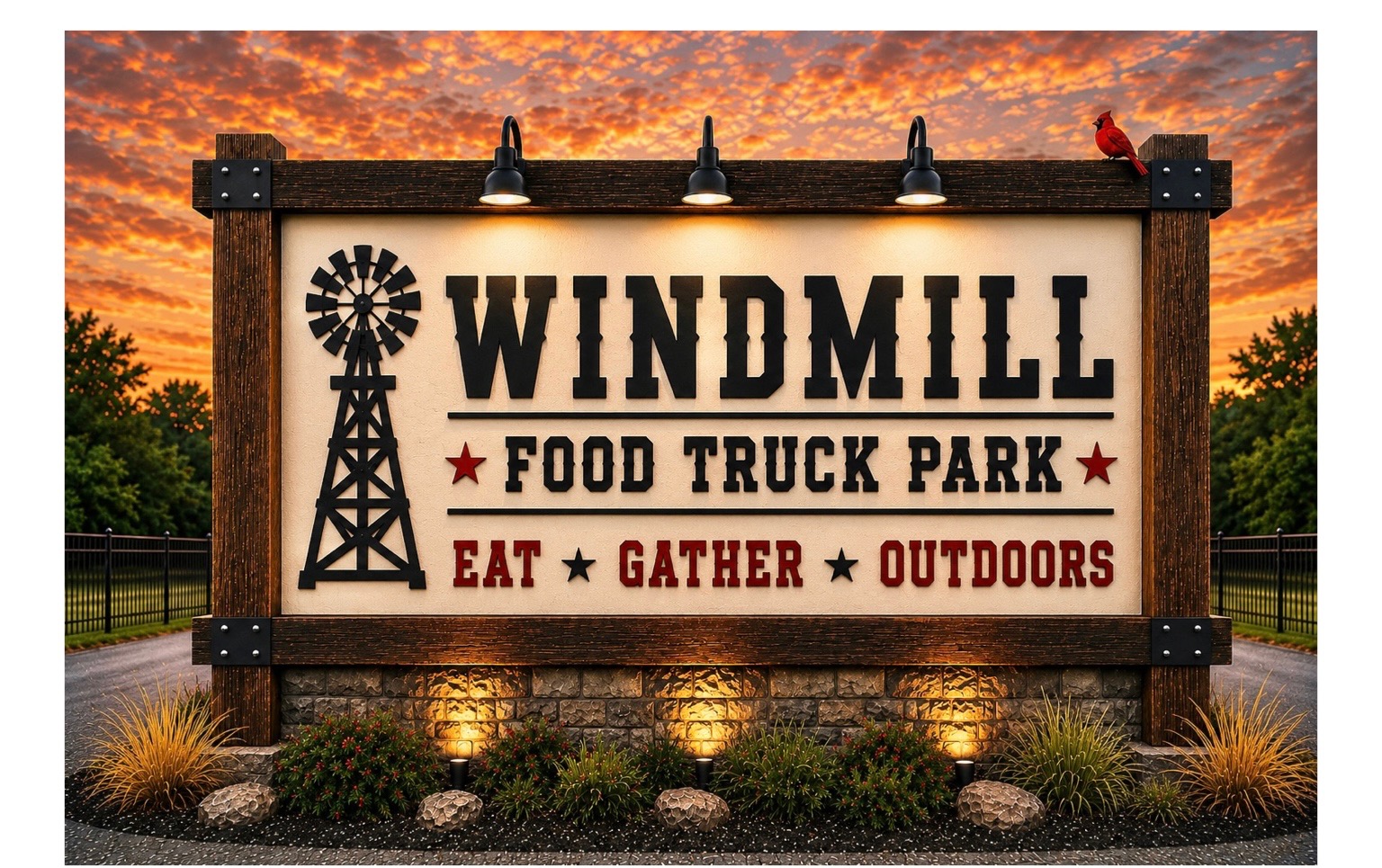 Windmill Food Truck Park entrance sign