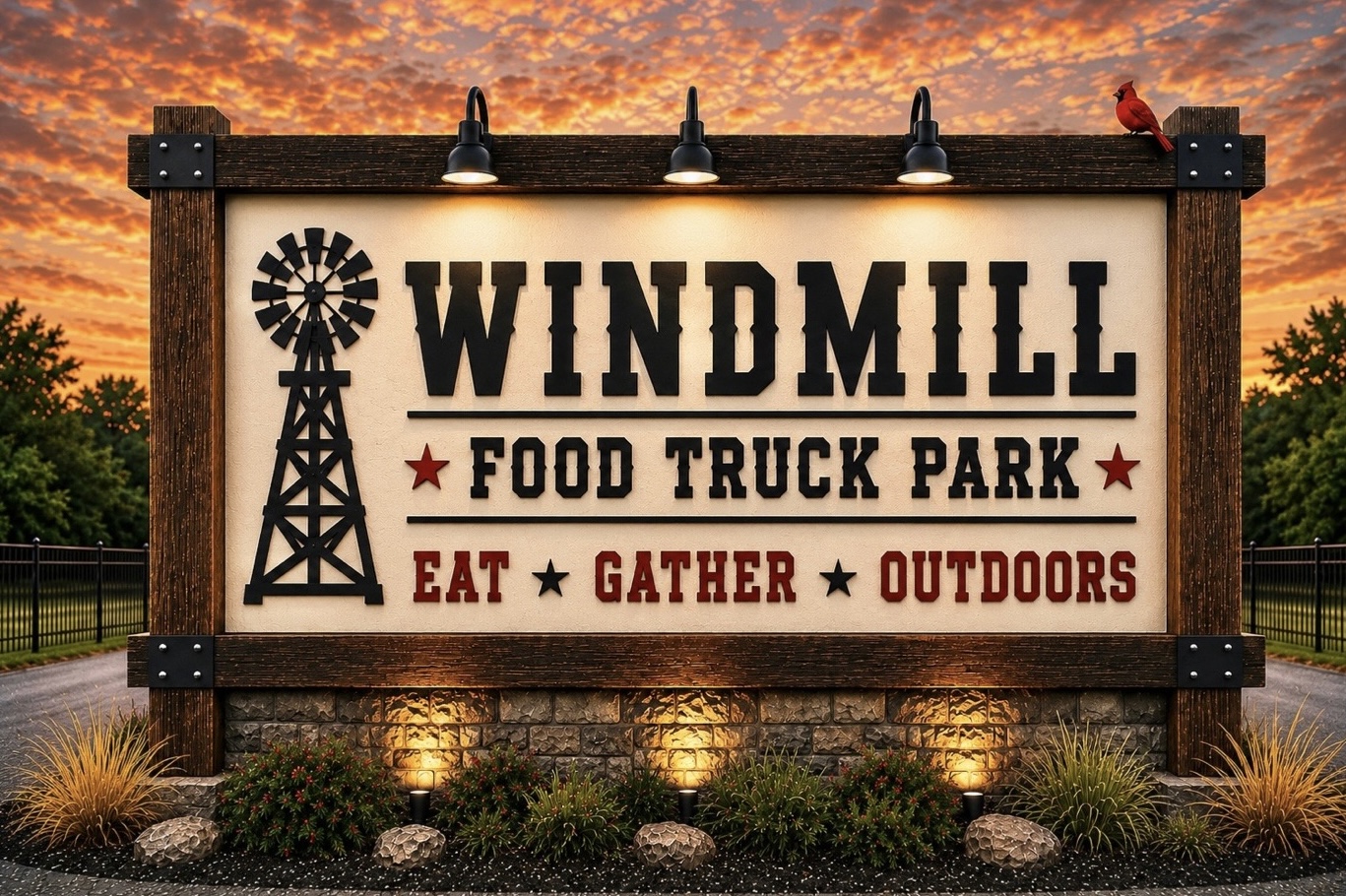 Windmill Food Truck Park entrance sign